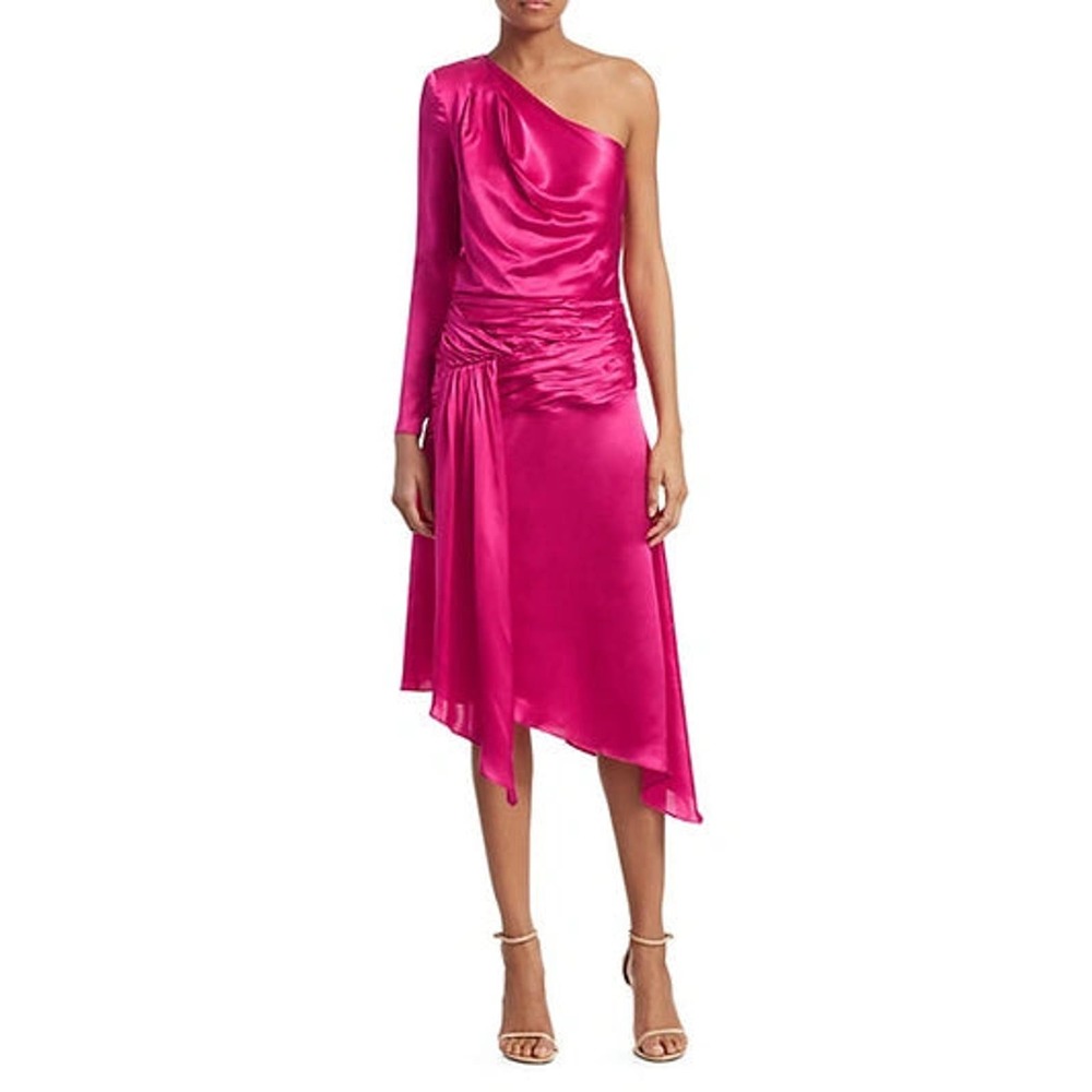 EACH X OTHER   Satin One-shoulder Asymmetric A-line Dress In Pink